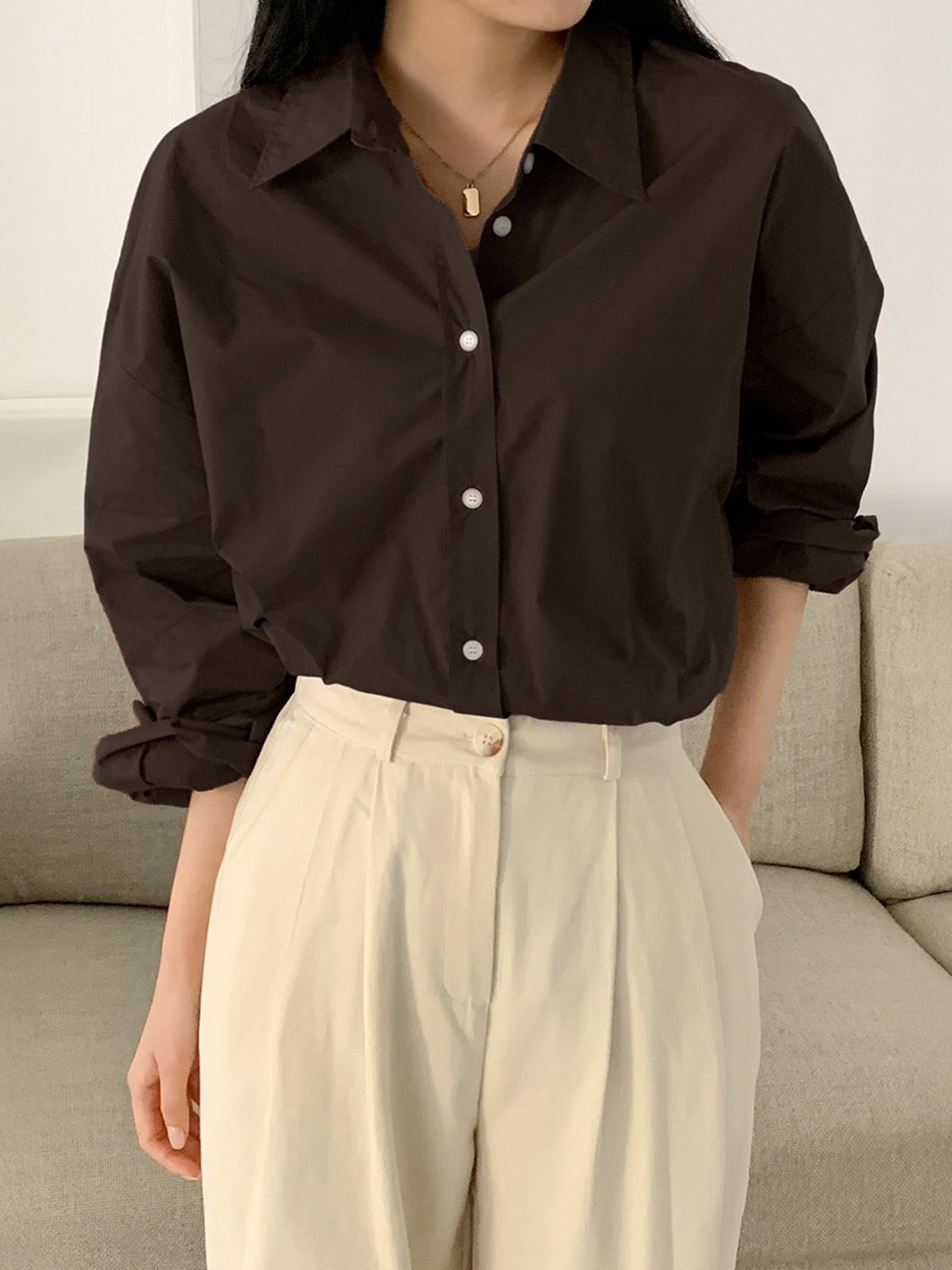 Chocolate Brown Oversized Poplin Shirt