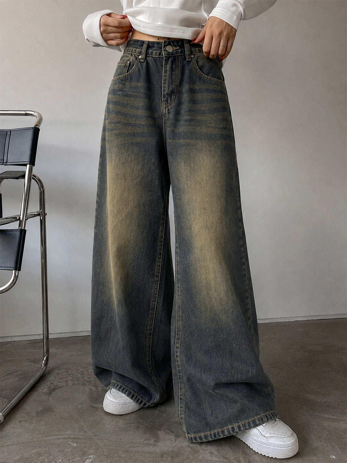Misty Graphite Blue Washed Super Wide Leg Jeans