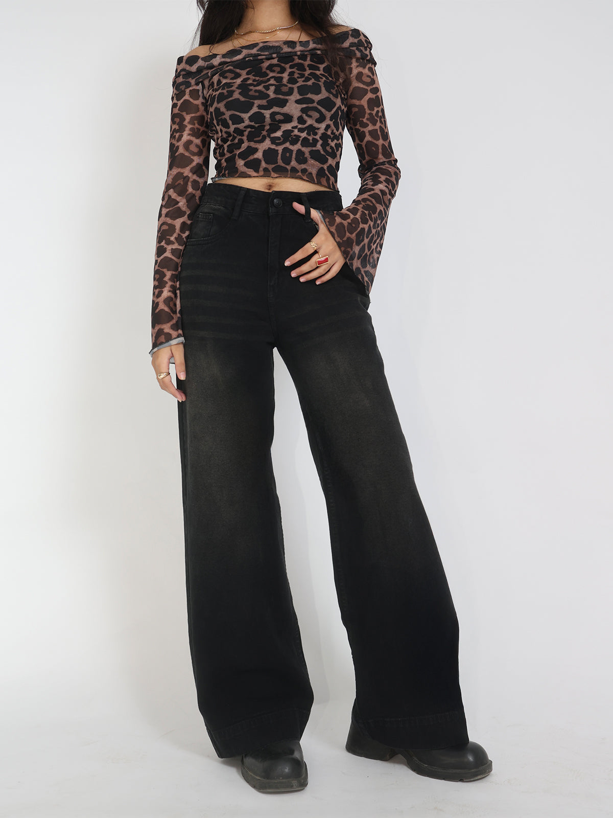 Starry Black Tinted Wide leg Jeans