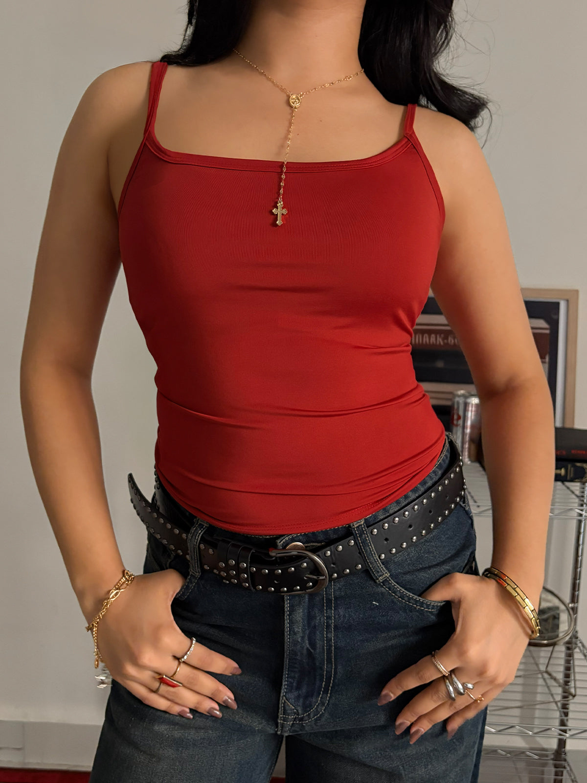 Red Slim Fit Cami Top