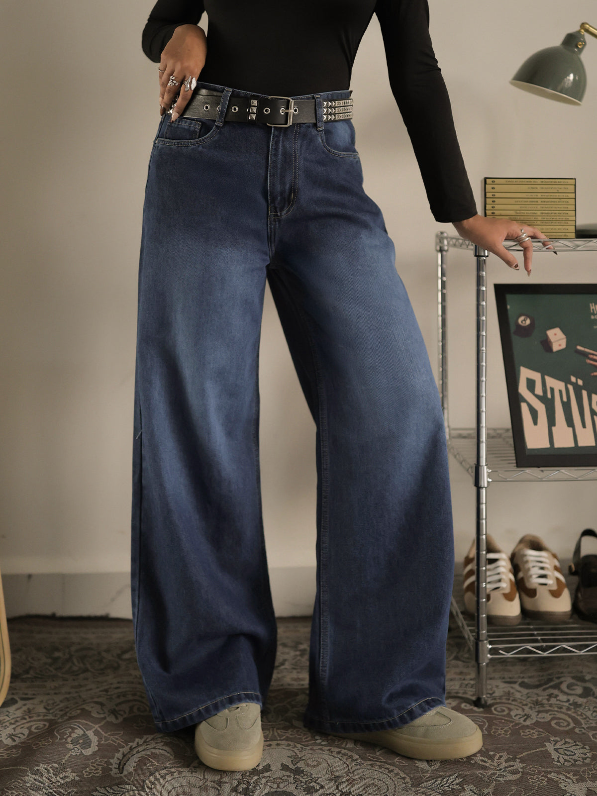 Classic Blue Washed Wide Leg Jeans