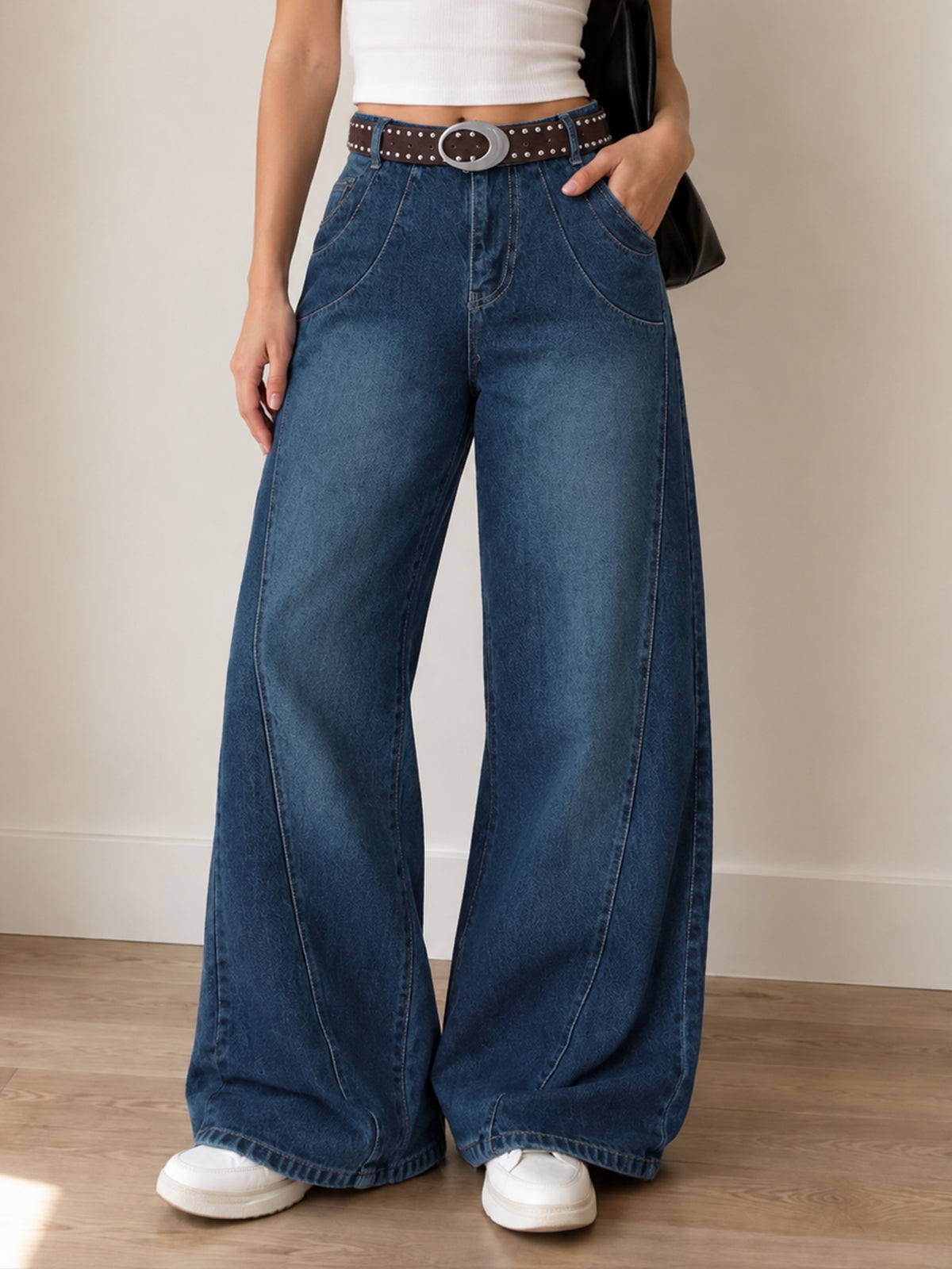 Dive Blue Panelled Super Wide Leg Jeans