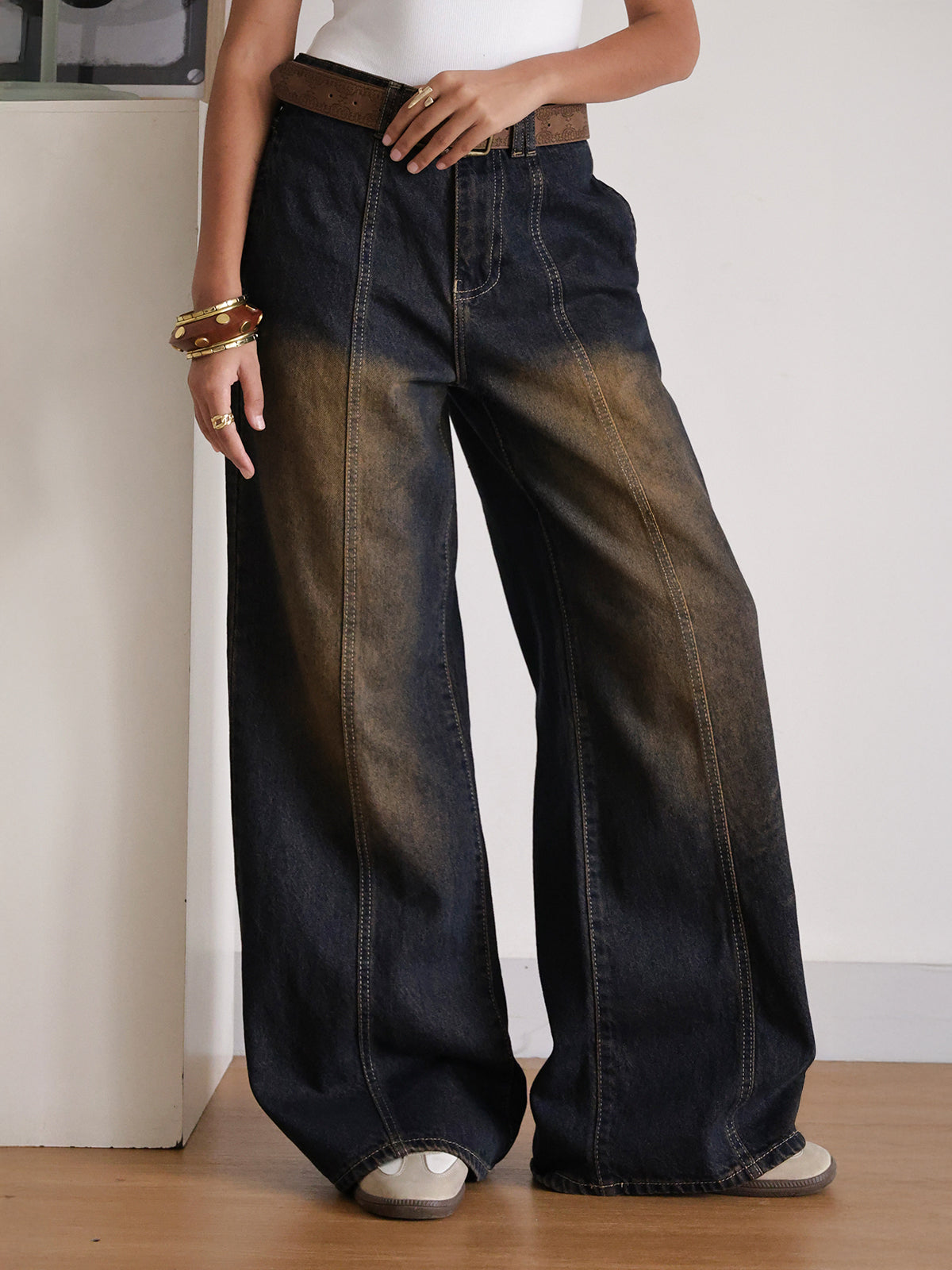 Riva Blue Panelled Super Wide Leg Jeans