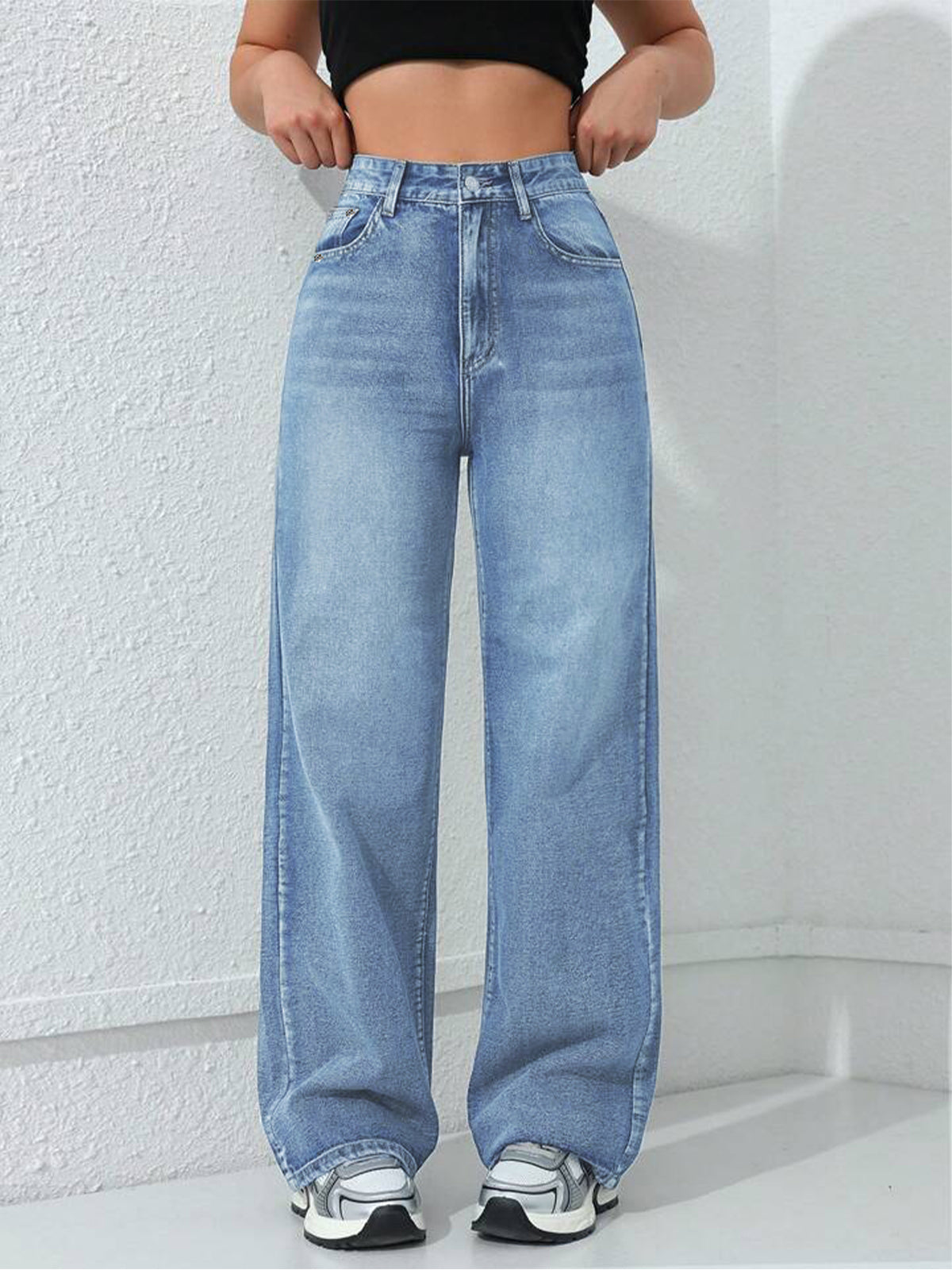 Stone Blue Whisker Straight Fit  Jeans