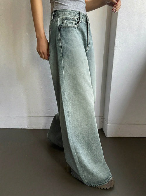 Sea Green Washed Ultra Wide Leg Jeans