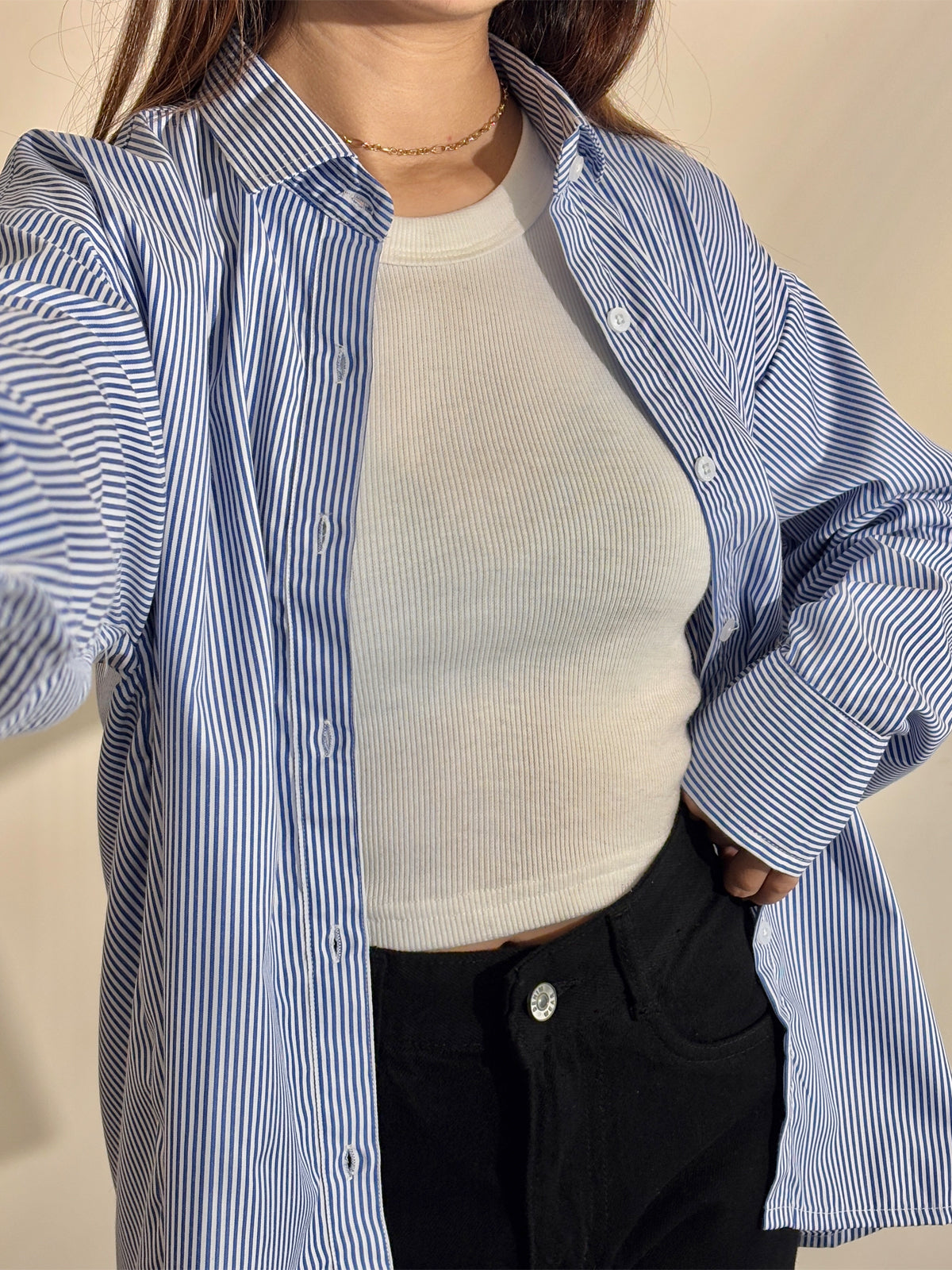 Blue Striped Drop Shoulder Shirt