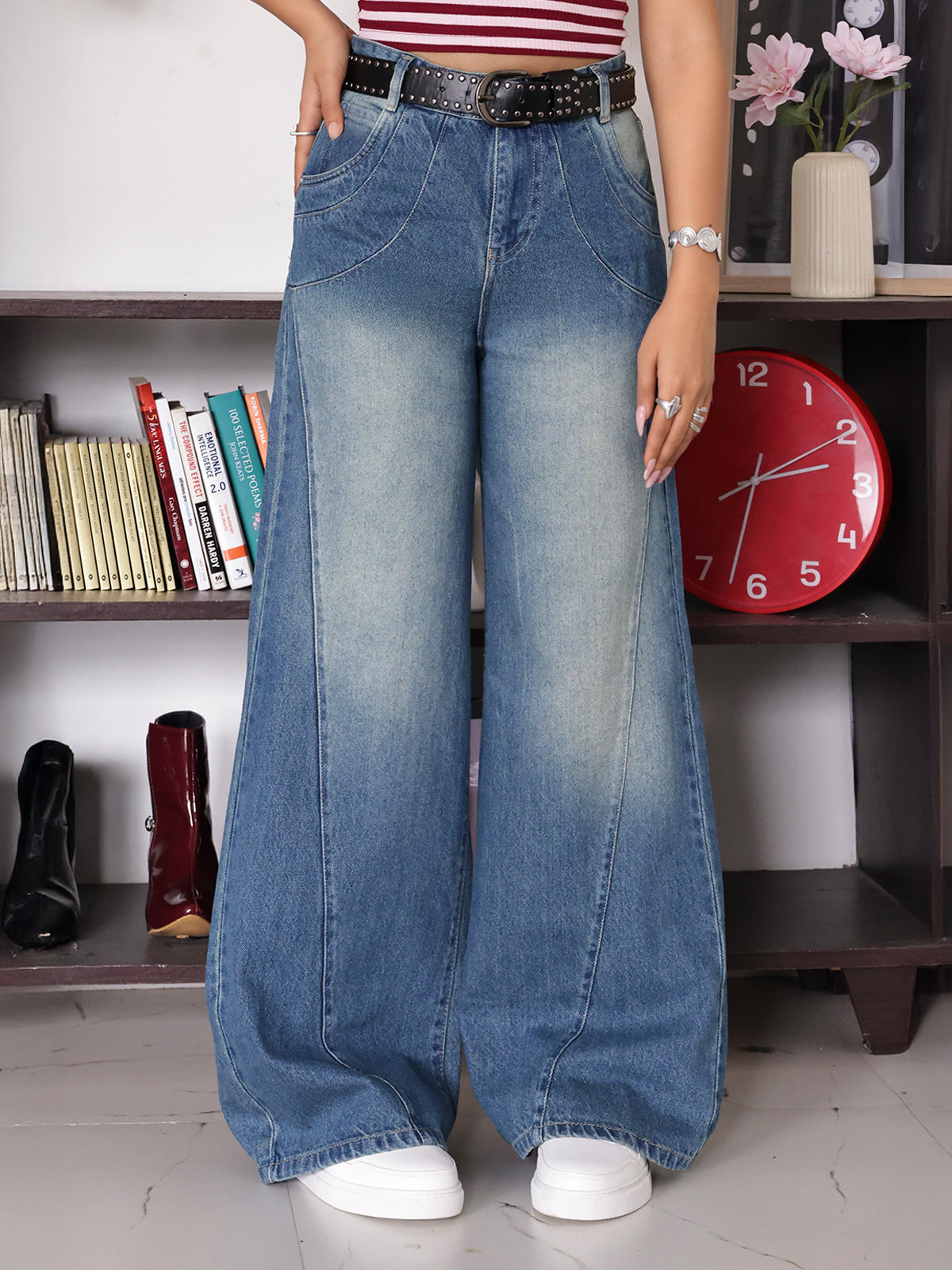 London Blue Panelled Super Wide Leg Jeans