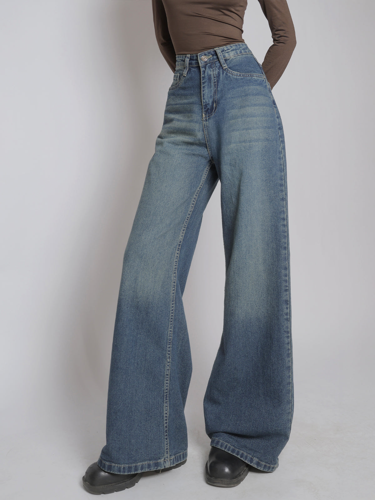 Coastal Blue Washed Ultra Wide Leg Jeans