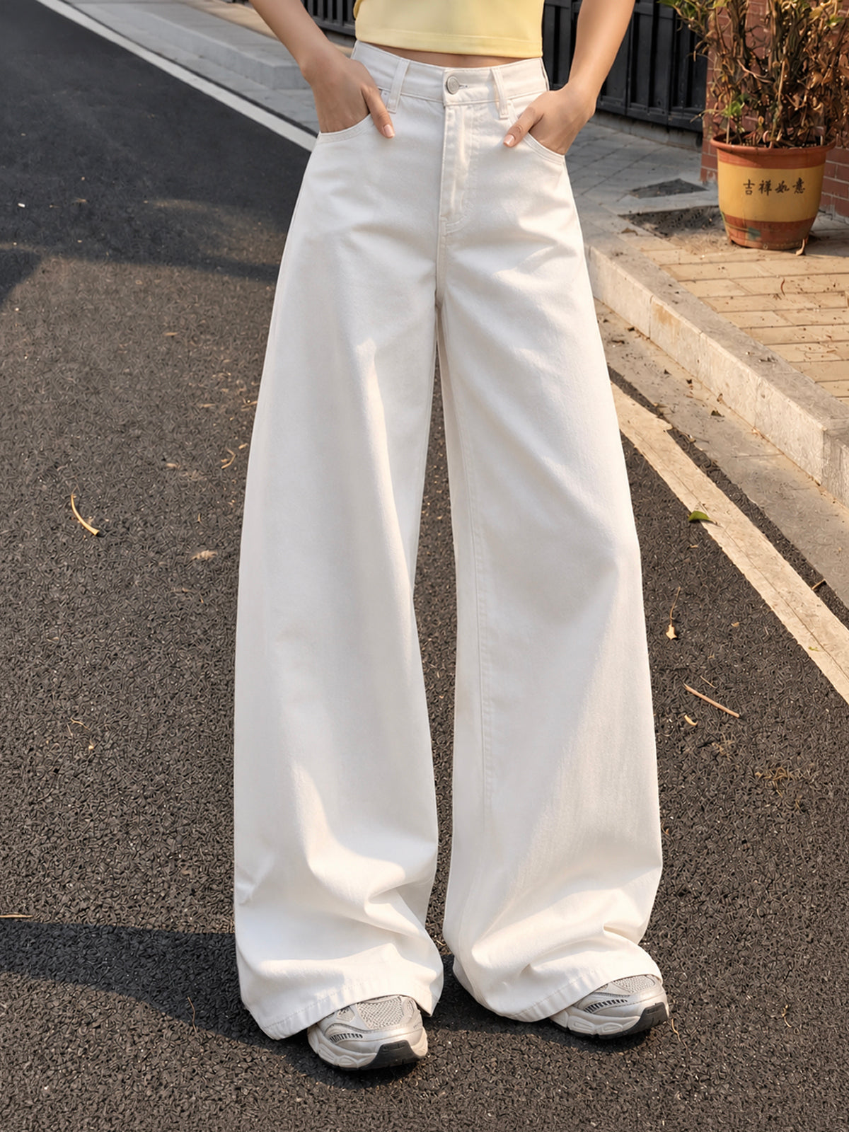 Dove White Washed Wide Leg Jeans
