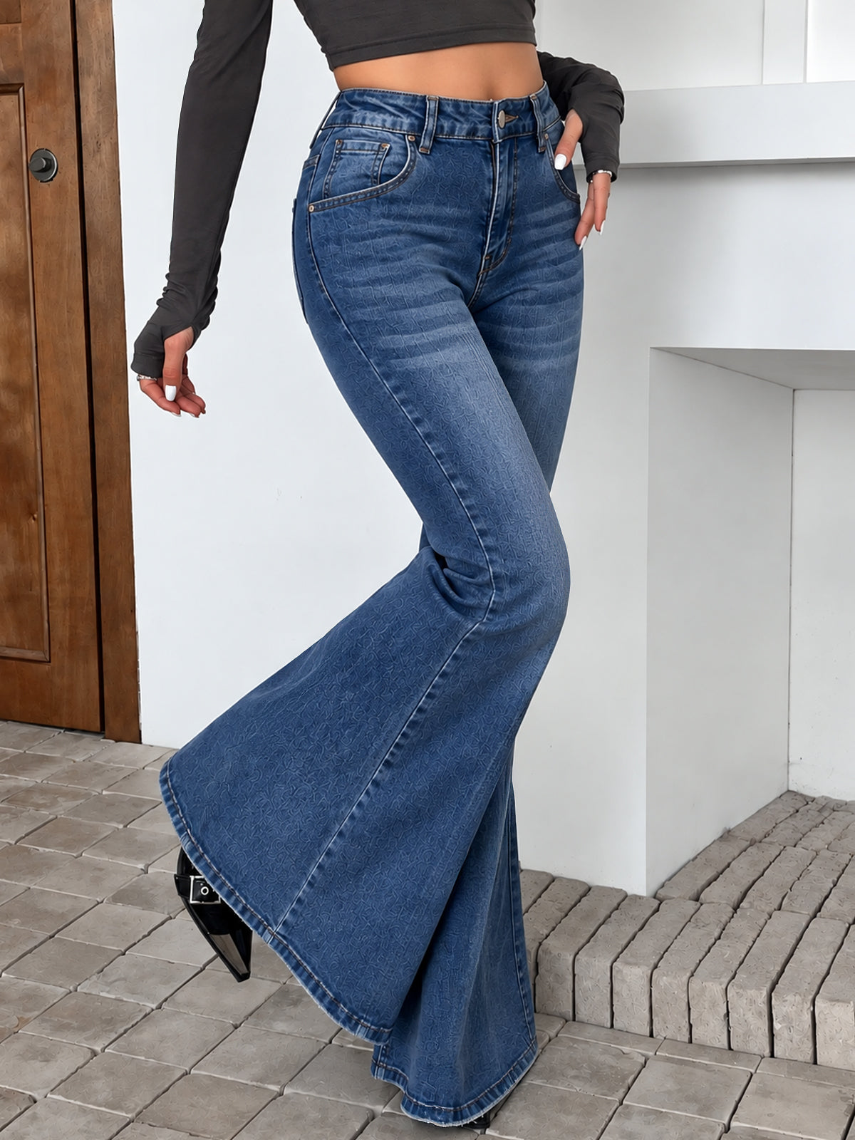 City Blue Whisker Bell Bottom Jeans
