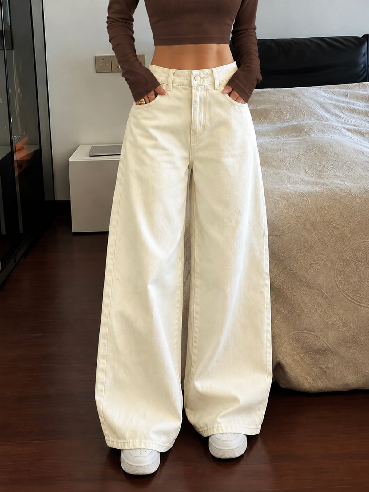 Vanilla Beige Wide Leg Jeans