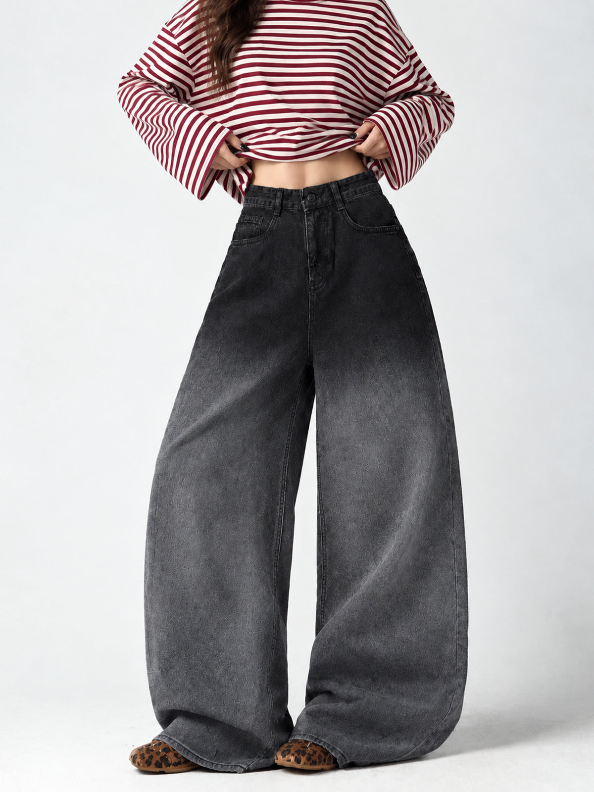 Aurora Black Ombre Washed Super Wide Leg Jeans