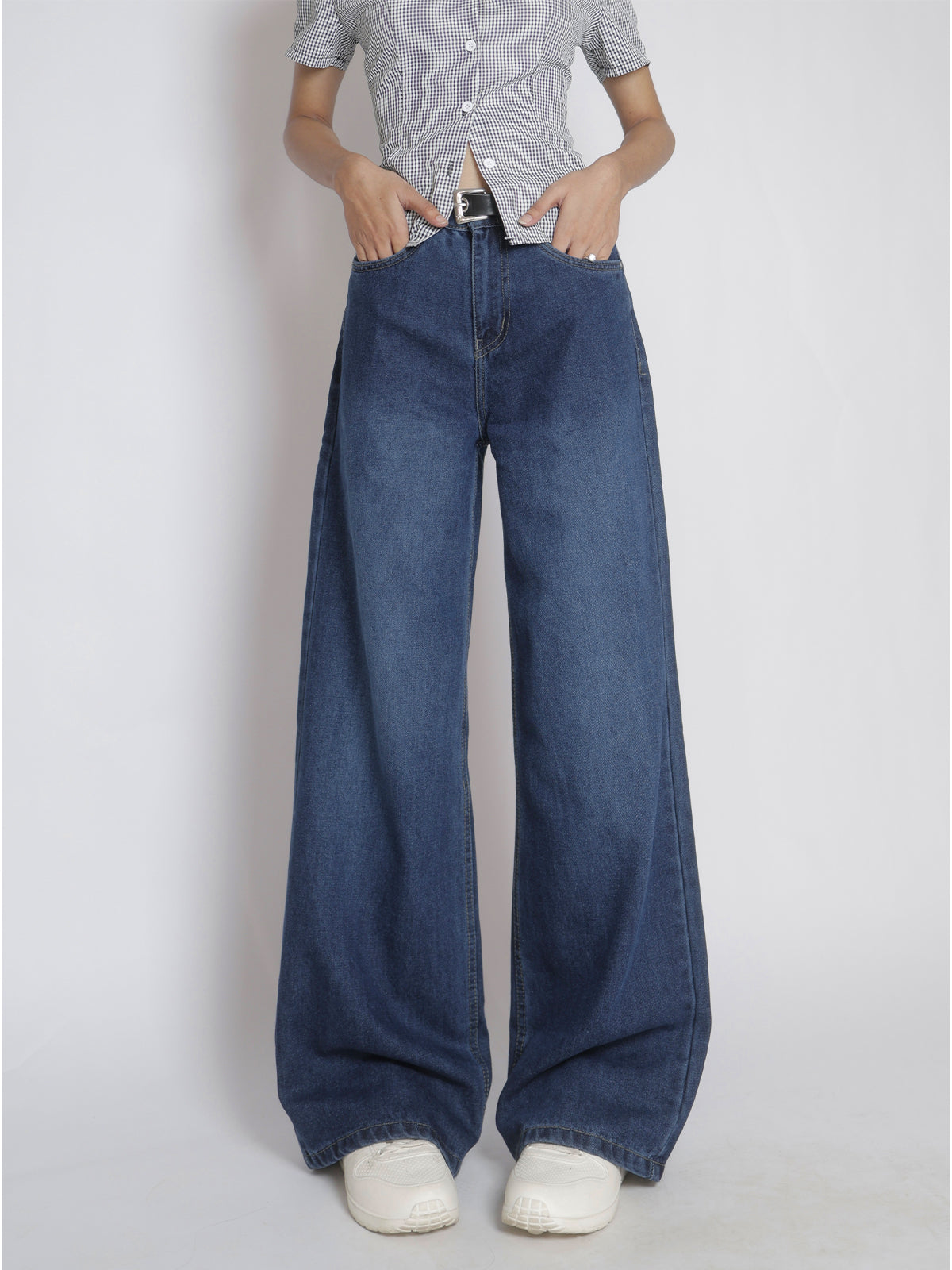 Classic Blue Washed Wide Leg Jeans