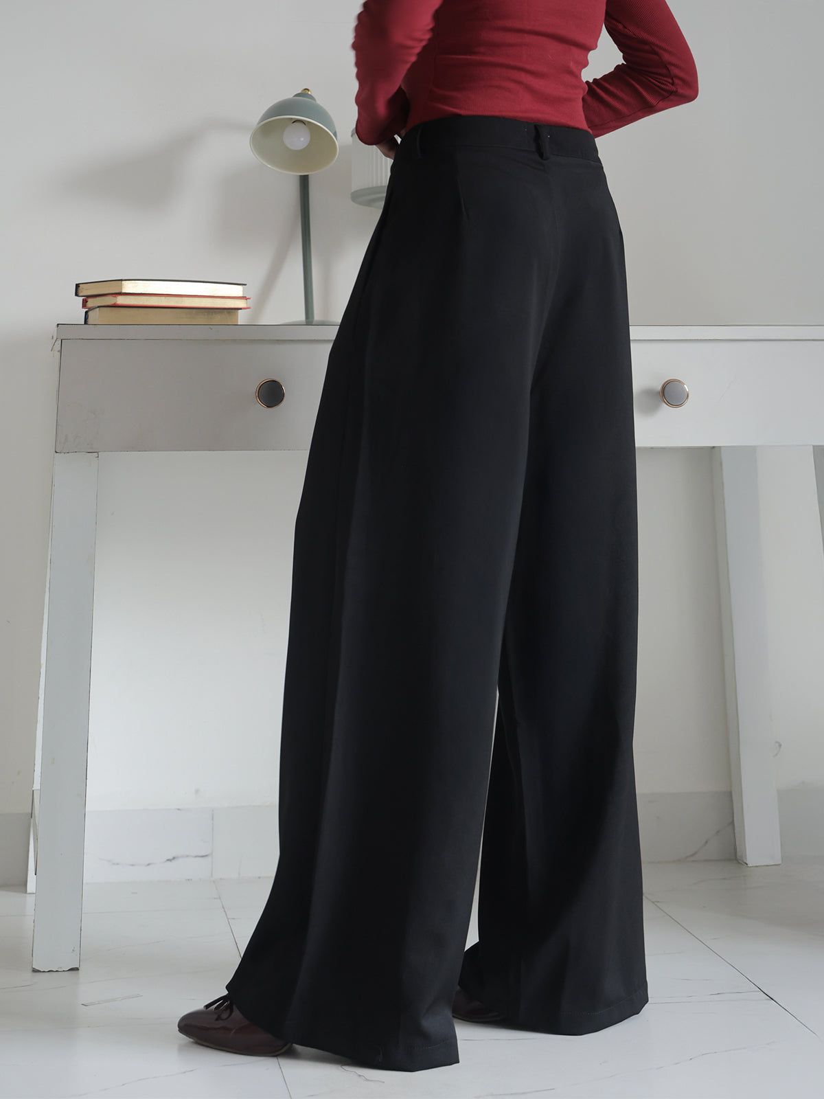 Black Pleated Wide Leg Korean Pants