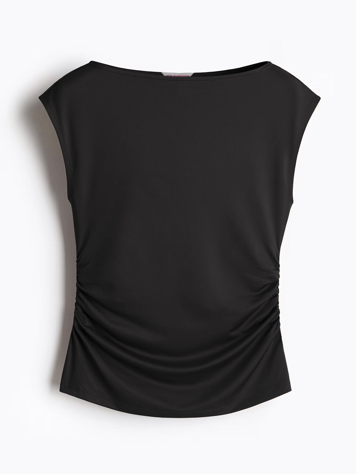 Black Boat Neck Ruched Top