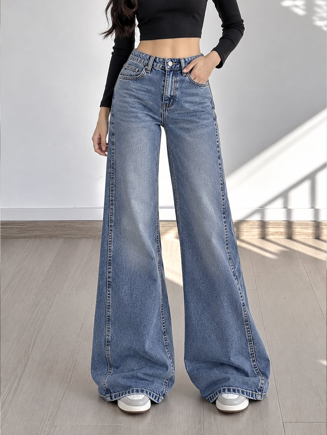 Sea Spray Blue Side Panelled Ultra Wide Leg Jeans