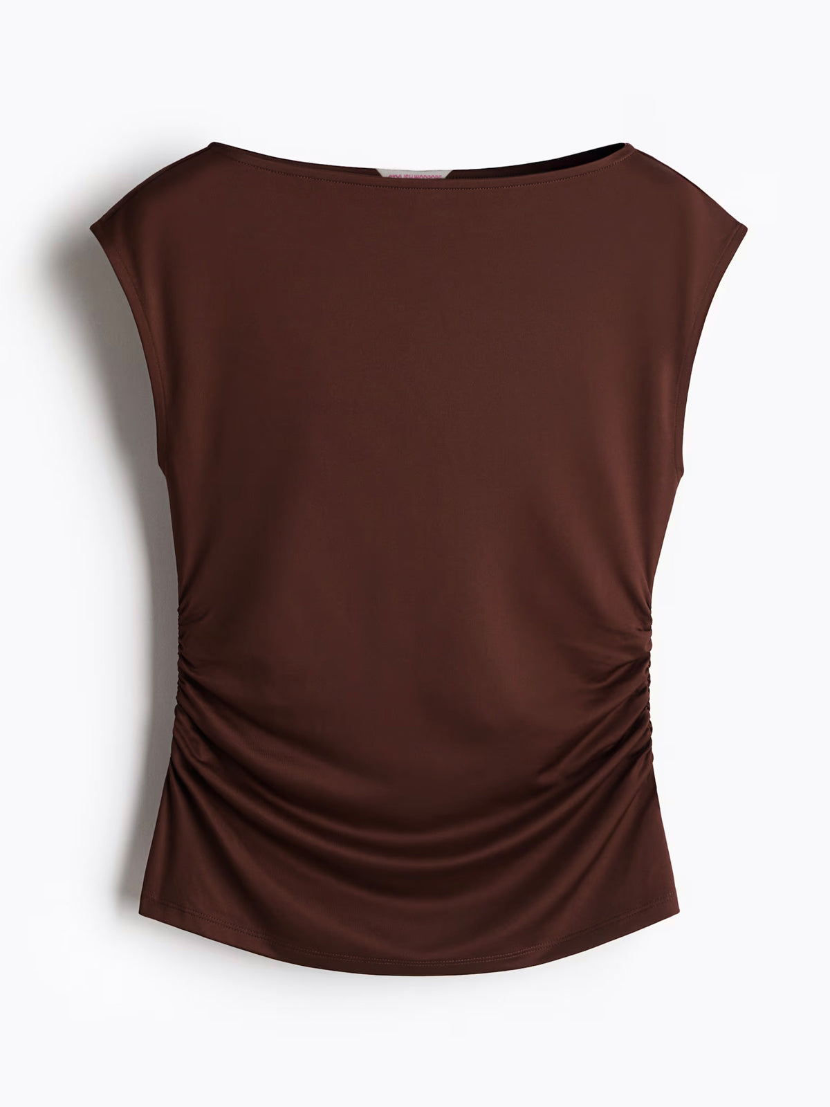 Brown Boat Neck Ruched Top