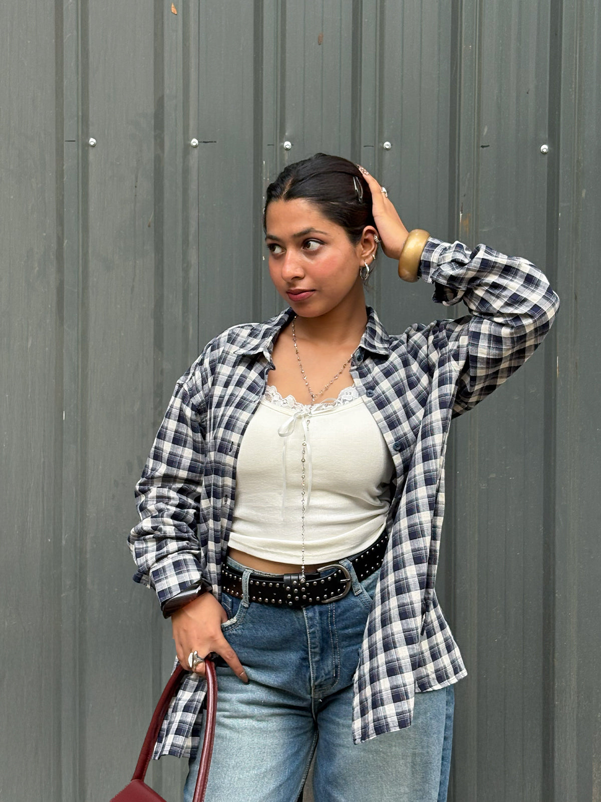 Graphite Blue Plaid Oversized Shirt
