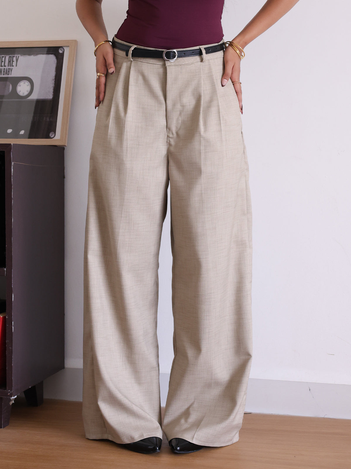 Walnut Brown Belted Wide Leg Korean Pant