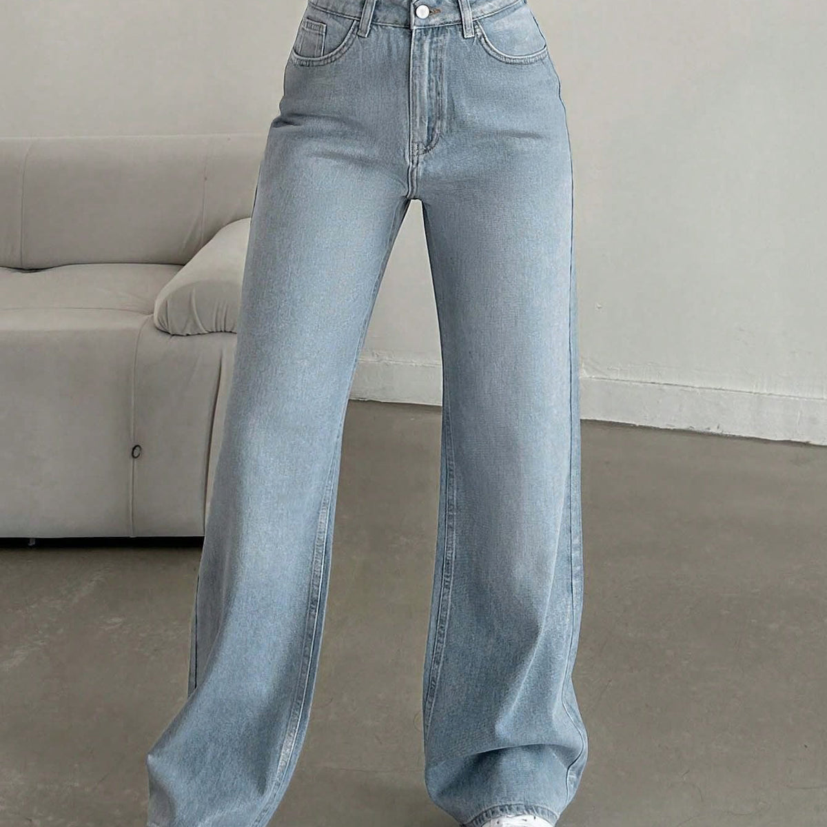 Ice Blue Washed Straight Fit Jeans