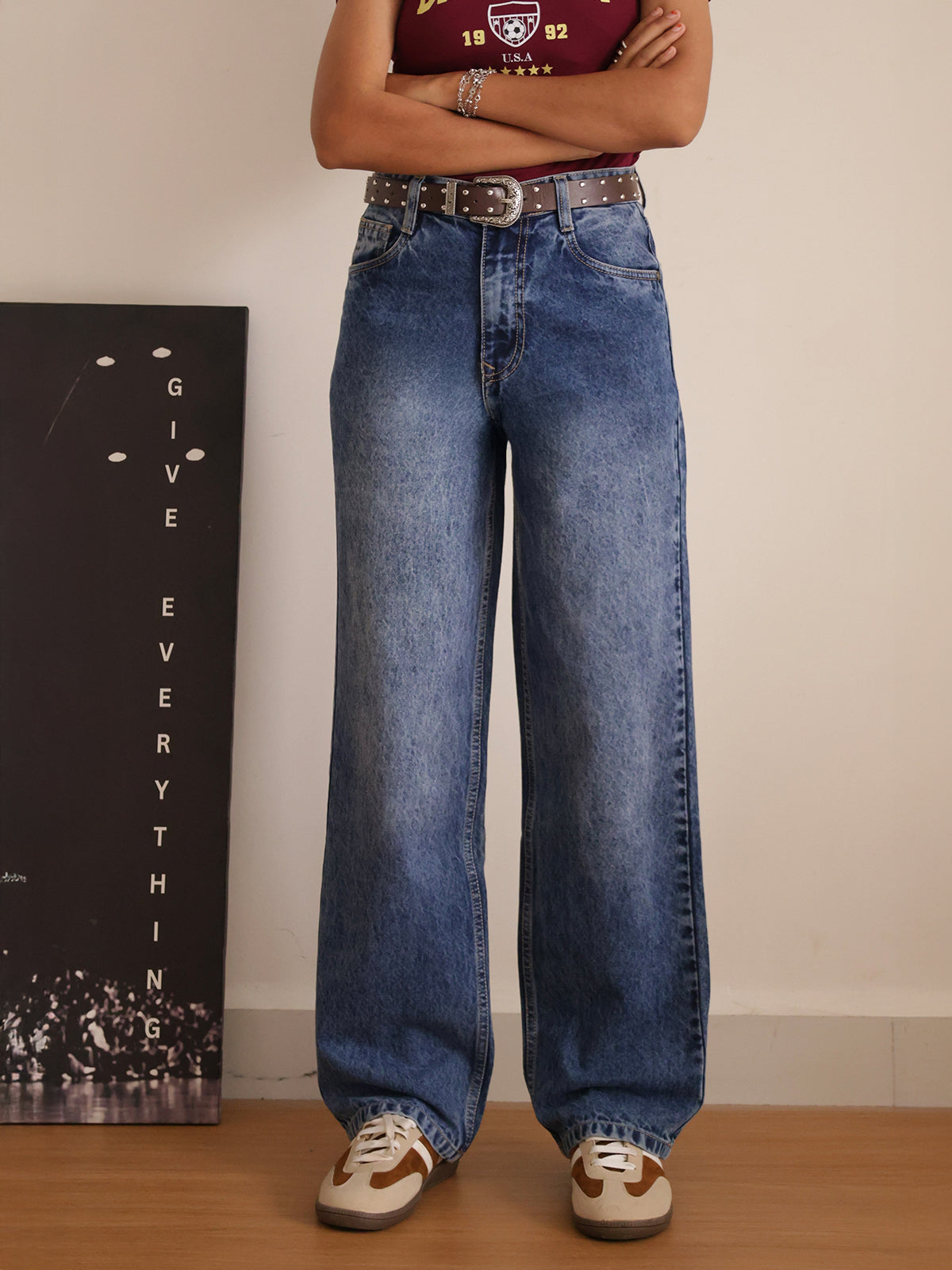 Cosmos Blue Tinted Straight Fit Jeans