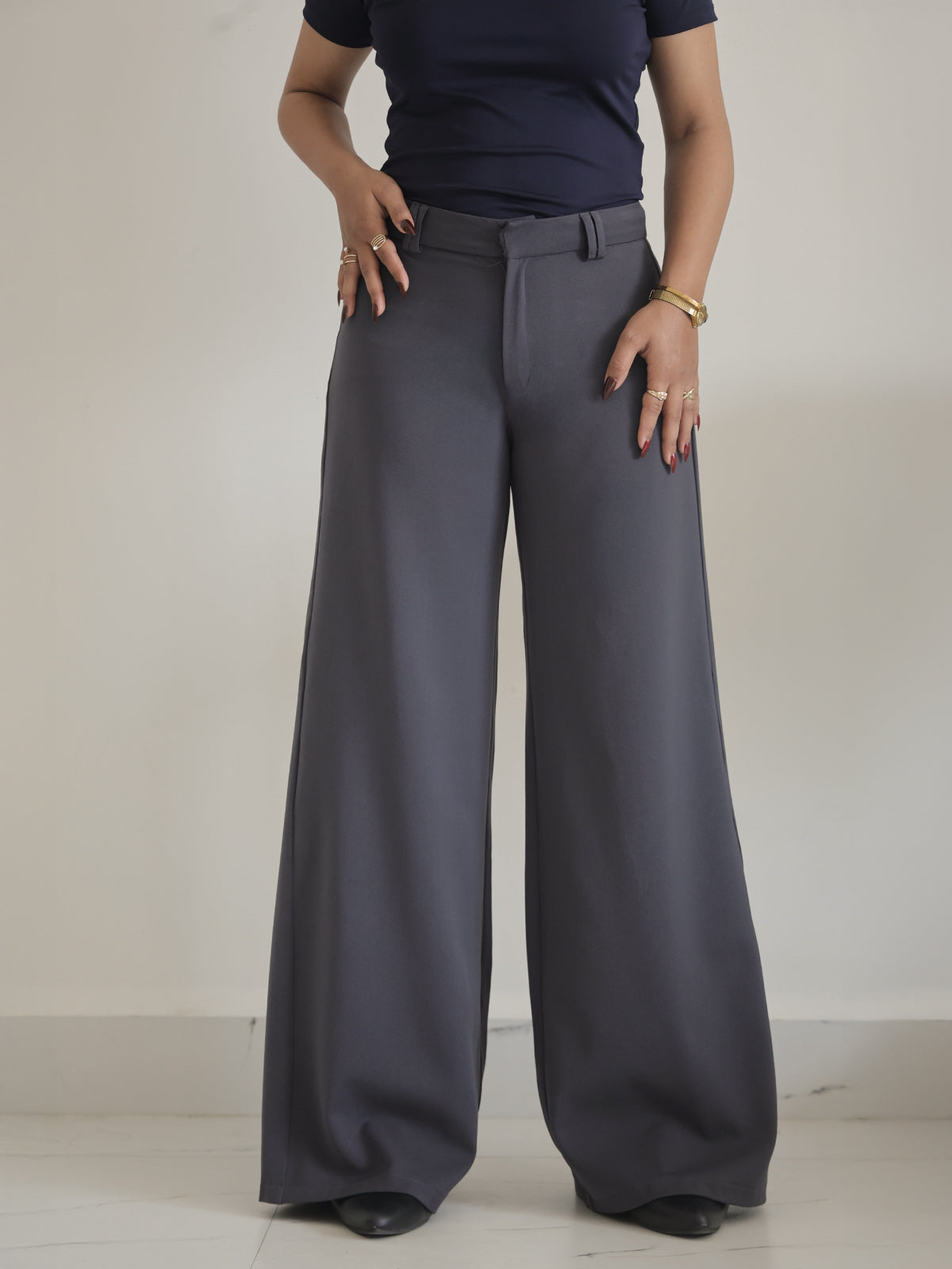 Ash Grey Low Waist Wide Leg Korean Pants