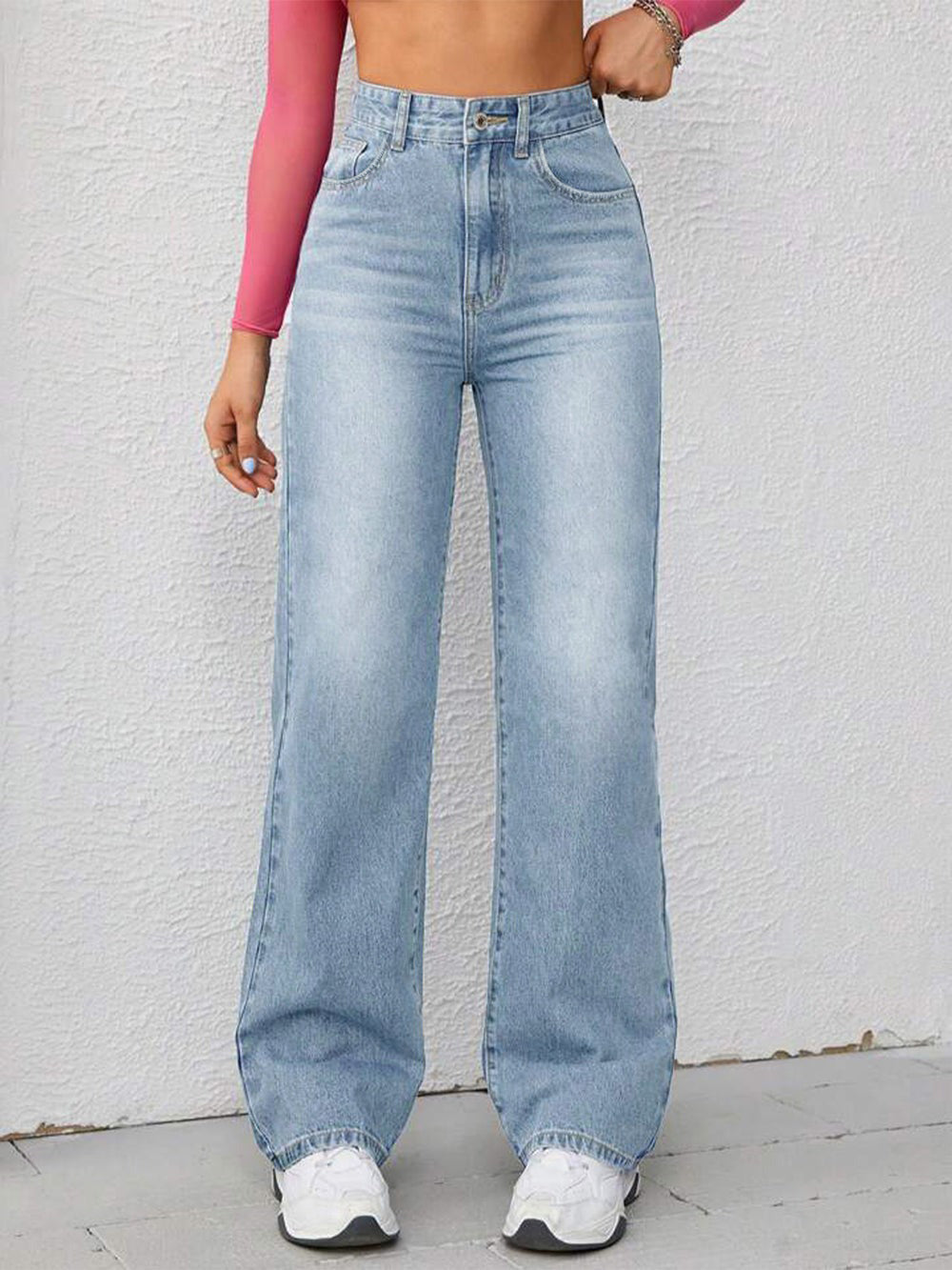 Cloud Blue Washed Straight Fit Jeans