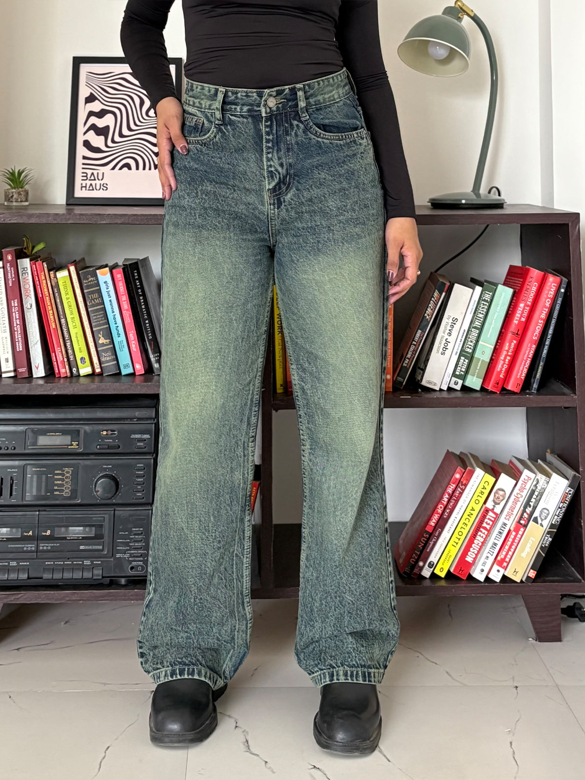 Cyber Green Acid Wash Straight Fit Jeans