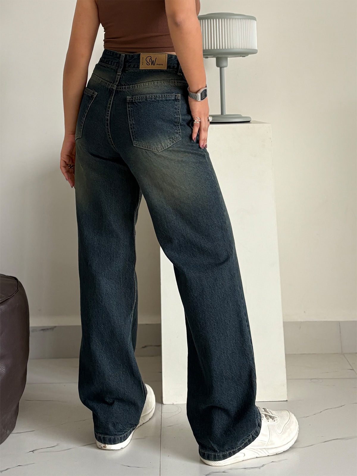 Vintage Green Tinted Straight Fit Jeans