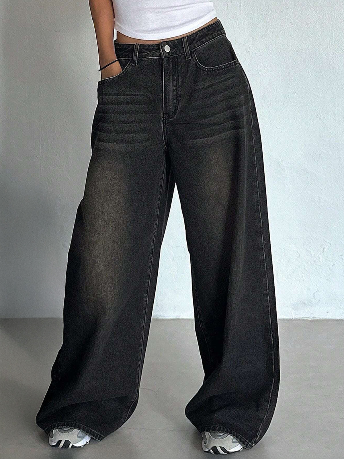 Rustic Black Tinted Super Wide Leg Jeans