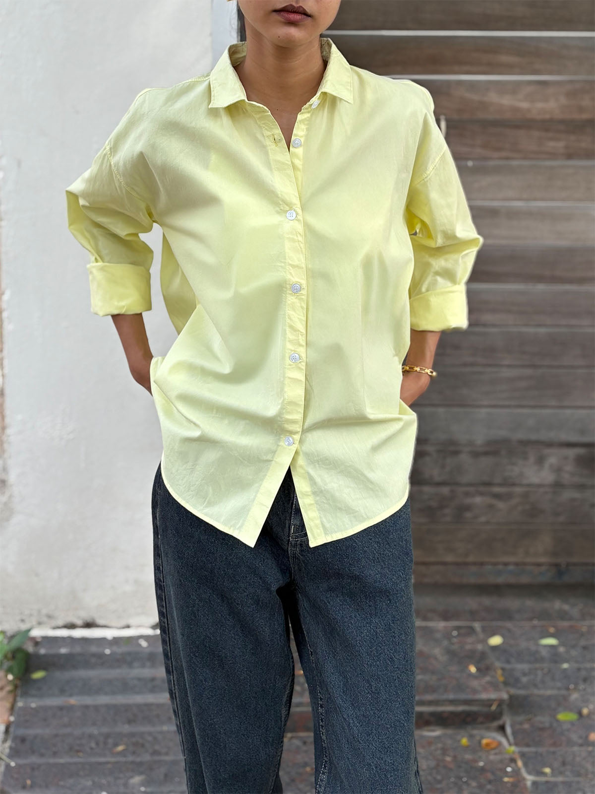 Butter Yellow Oversized Poplin Shirt