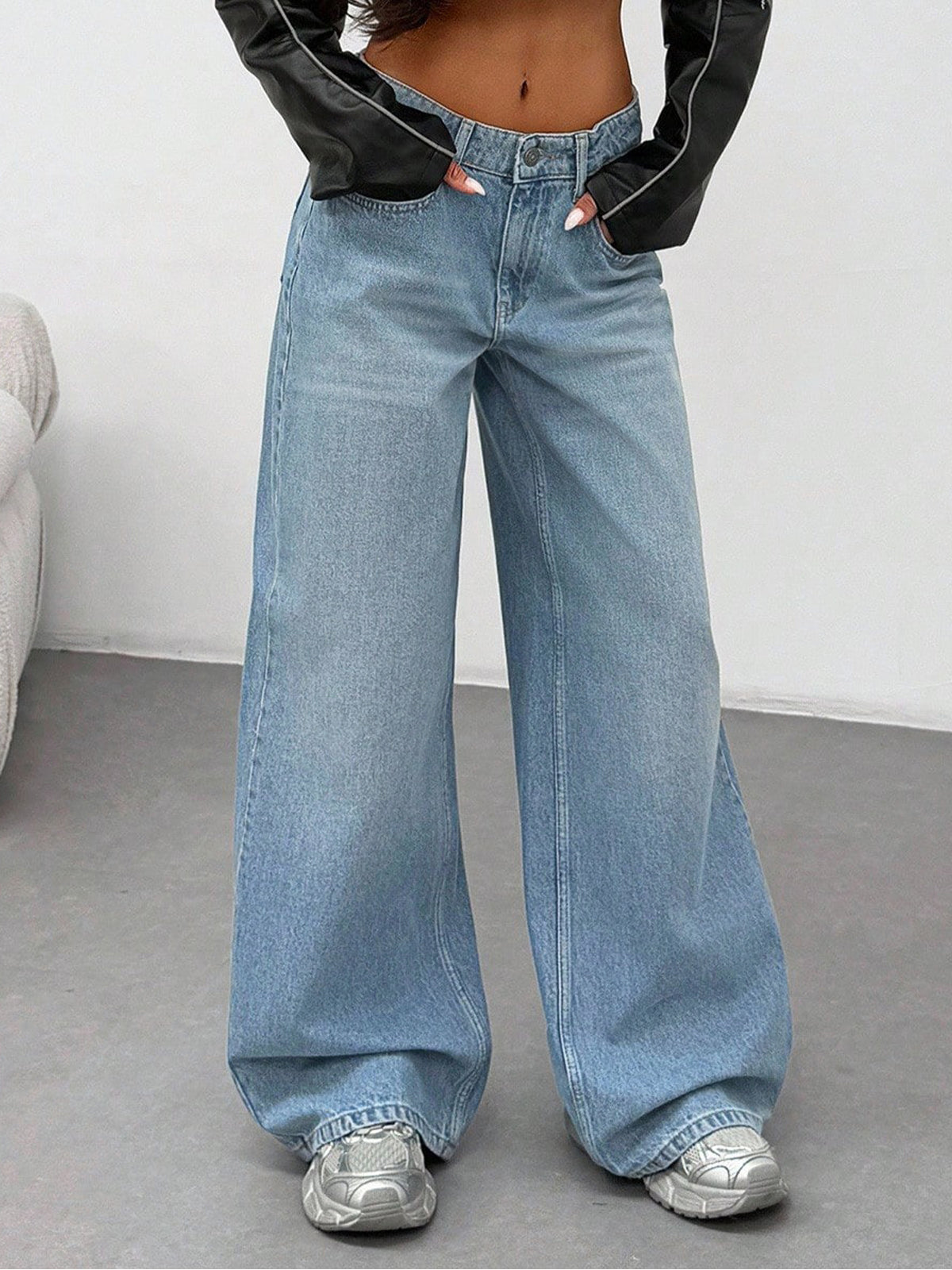 Frost Blue Washed Low Waist Wide Leg Jeans