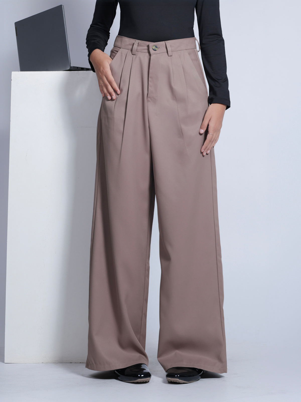 Latte Brown Double Pleated Korean Pant