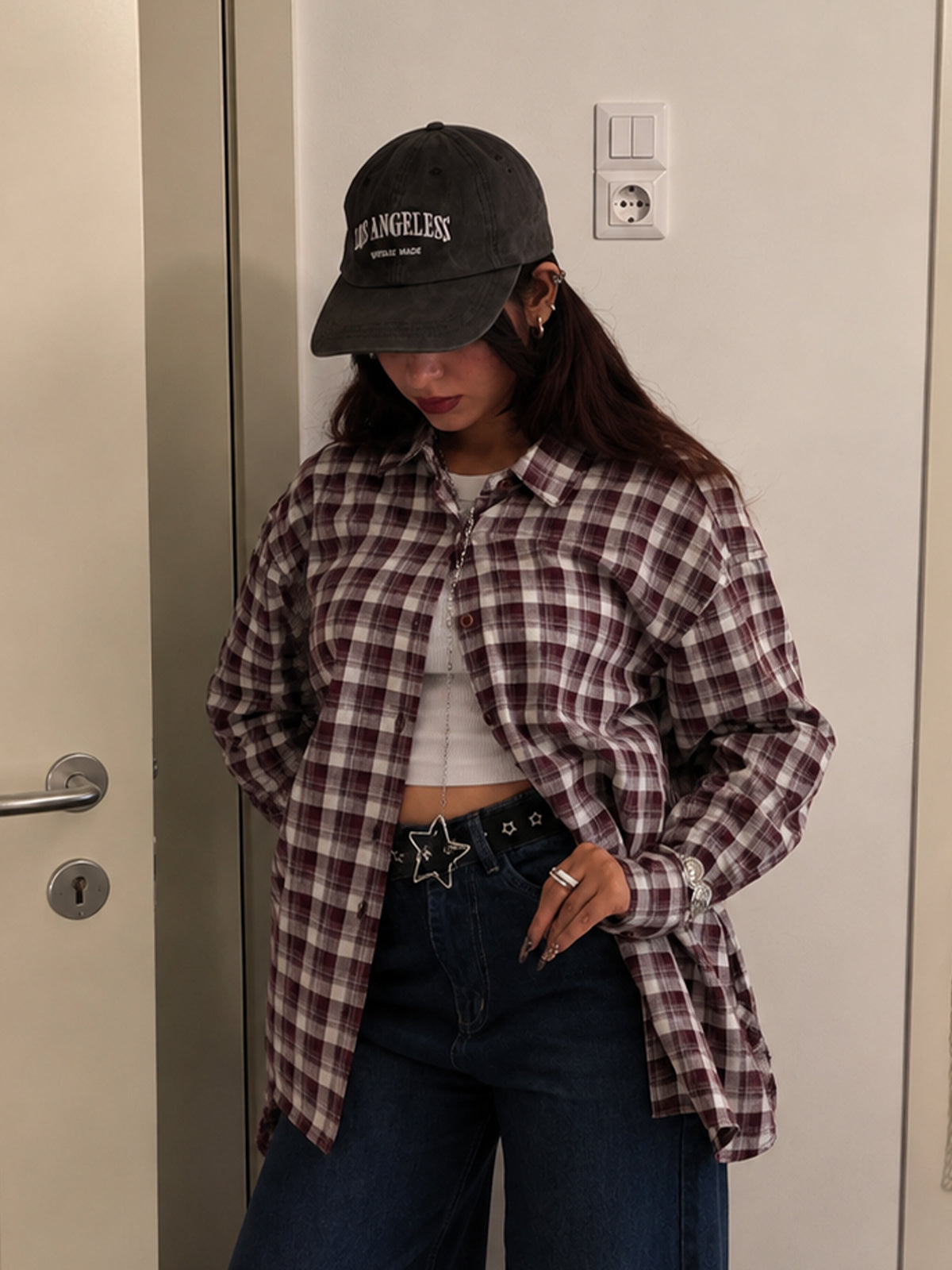 Rich Maroon Plaid Oversized Shirt