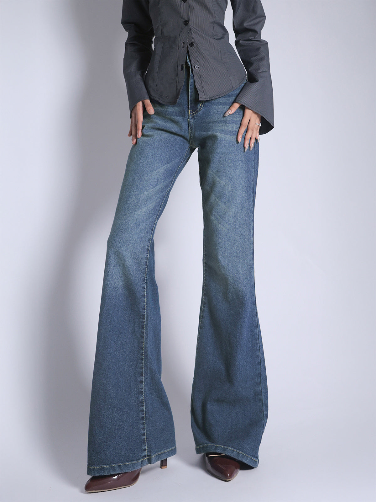 Galactic Blue Tinted Y2K Bootcut Jeans