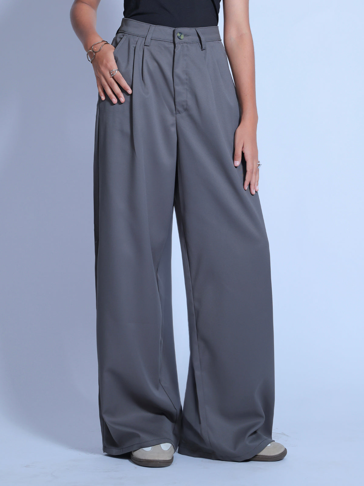 Ash Grey Double Pleated Korean Pant