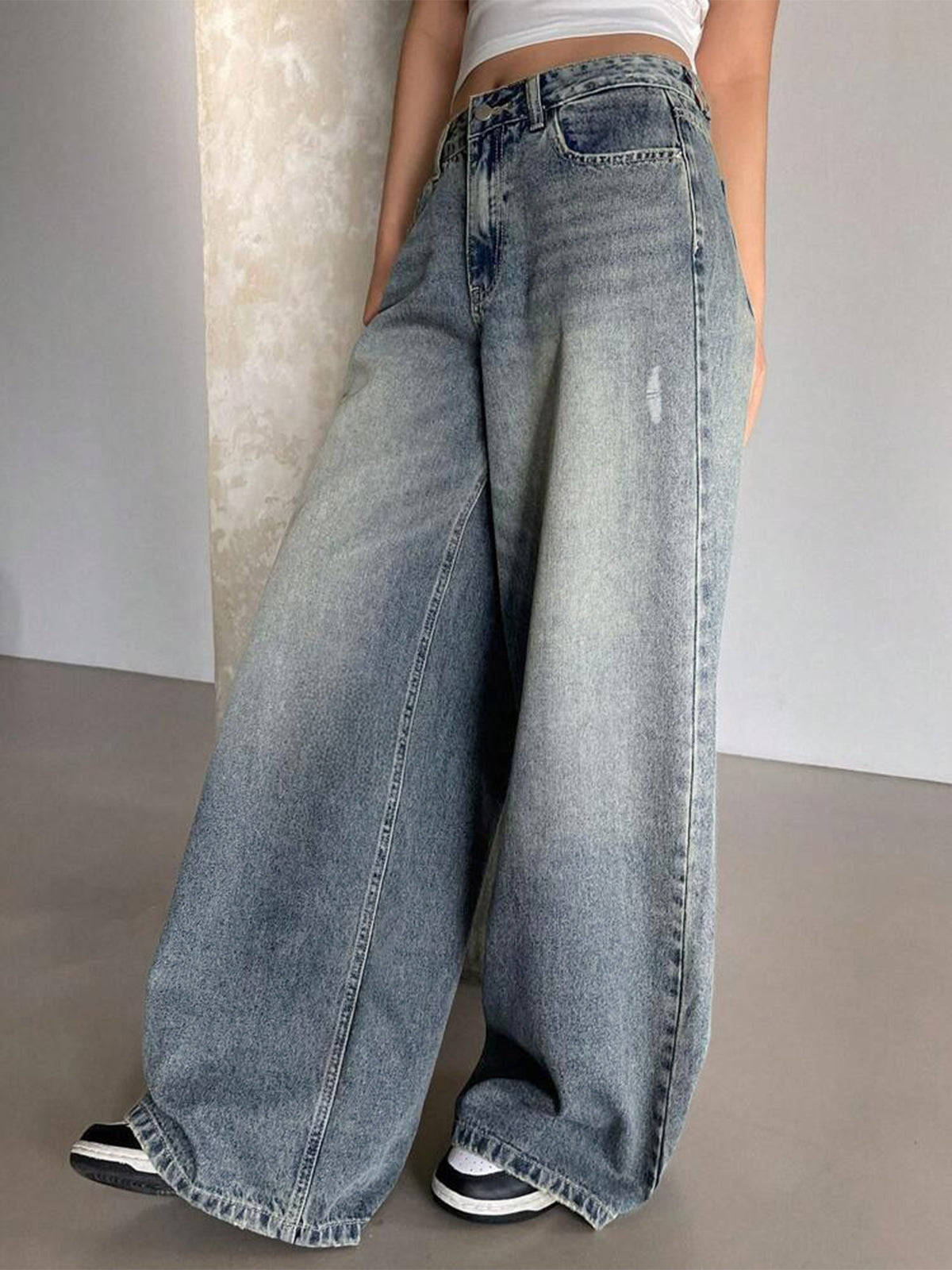 Smoke Blue Washed Wide Leg Jeans