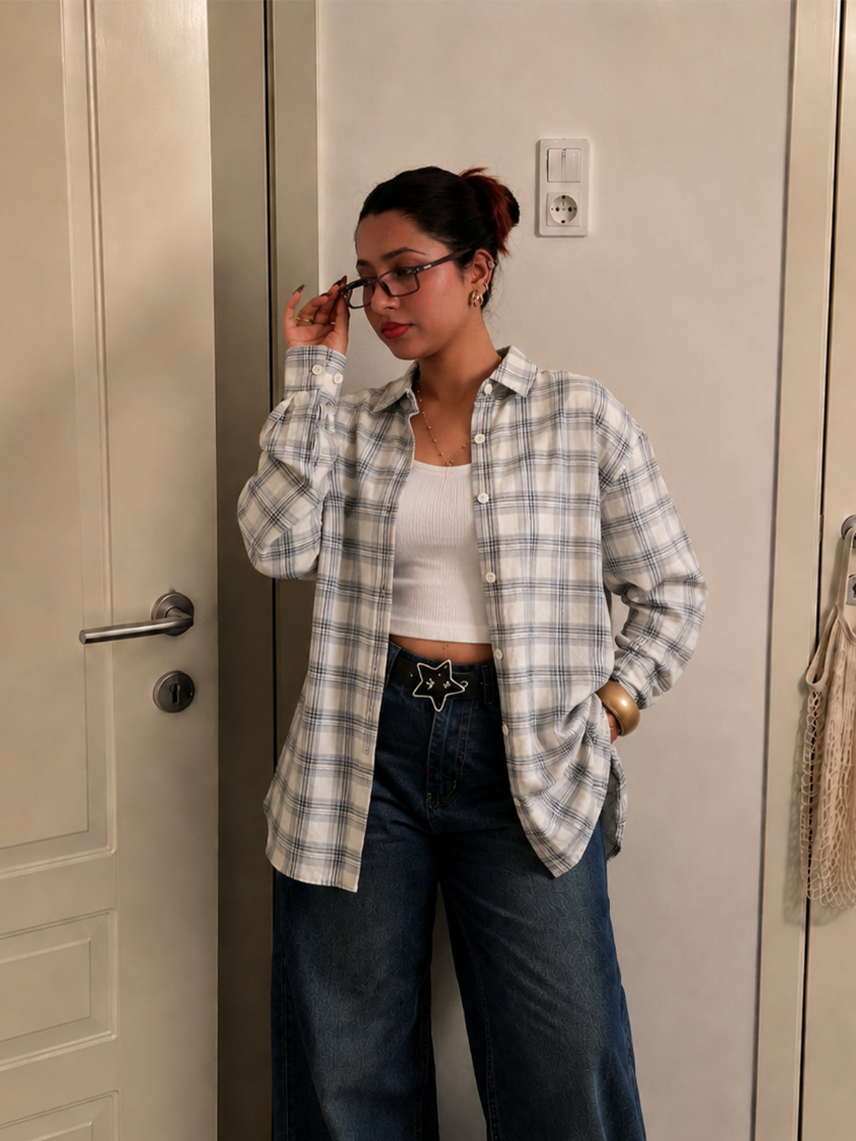 Dove Grey Plaid Oversized Shirt