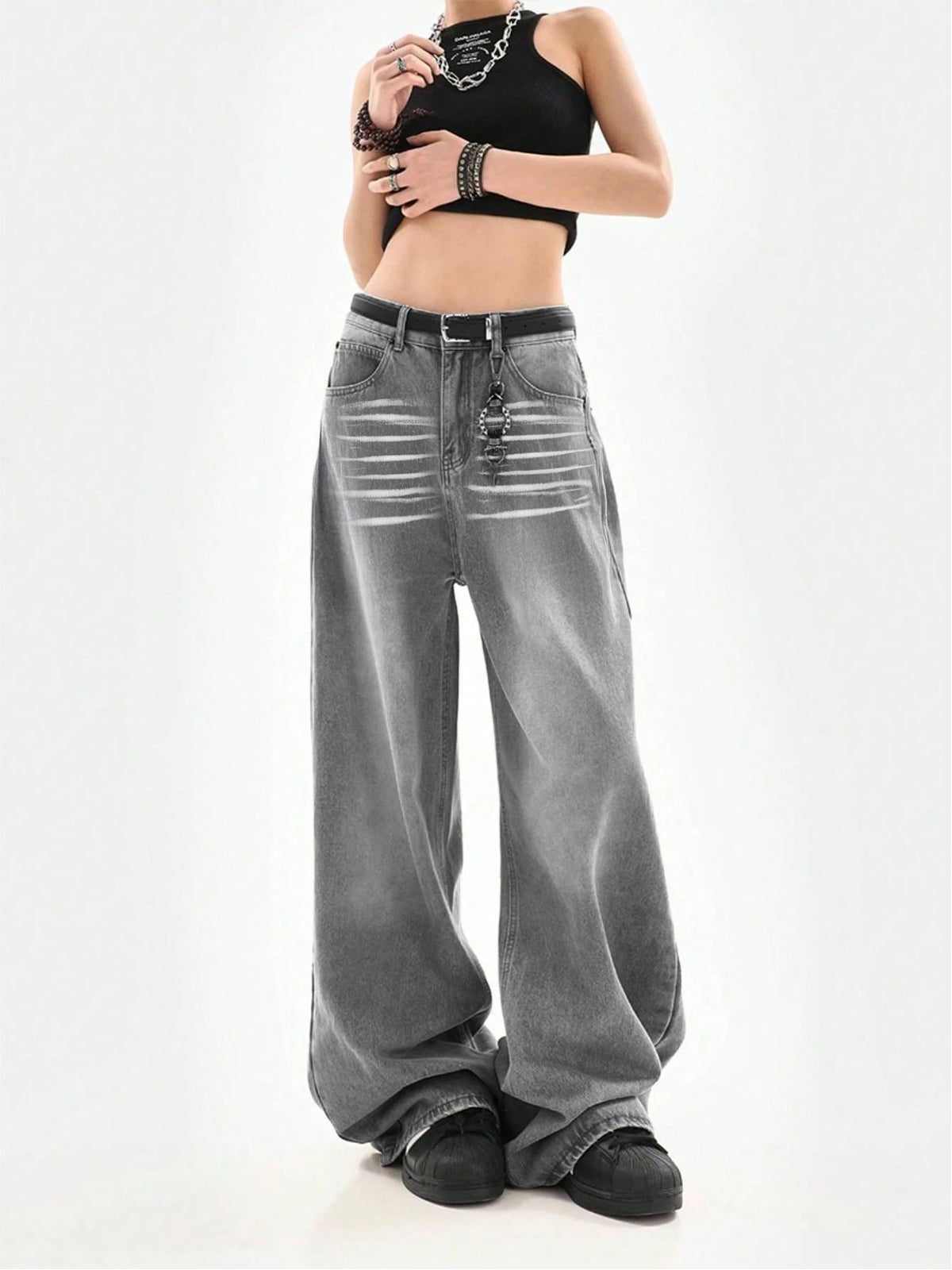 Slate Grey Washed Y2K Super Wide Leg Jeans