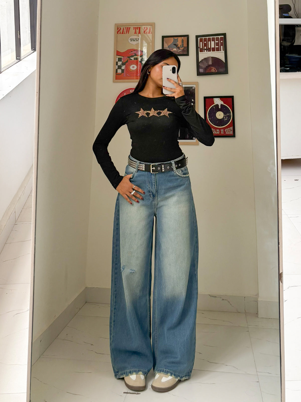 Airy Blue Washed Wide Leg Jeans