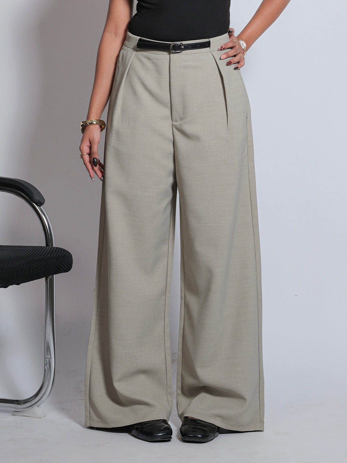 Soft Sage Belted Korean Pant