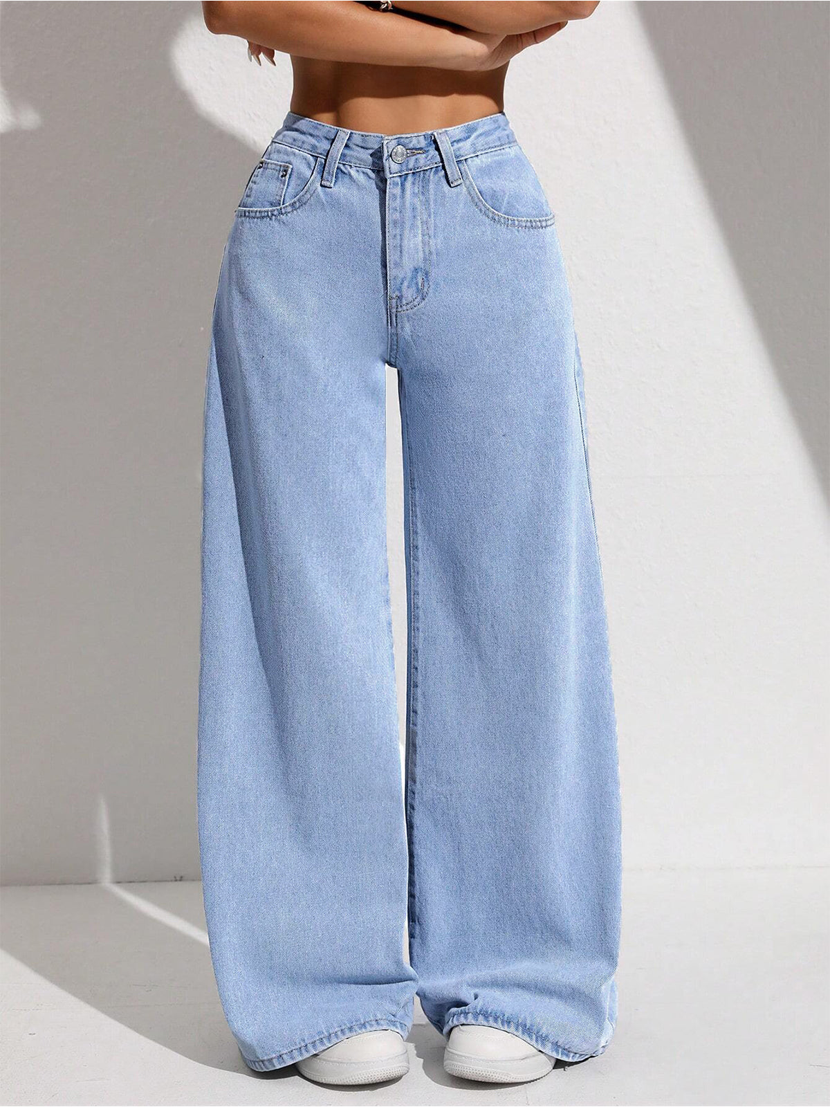 80s Light Blue Washed Super Wide Leg Jeans