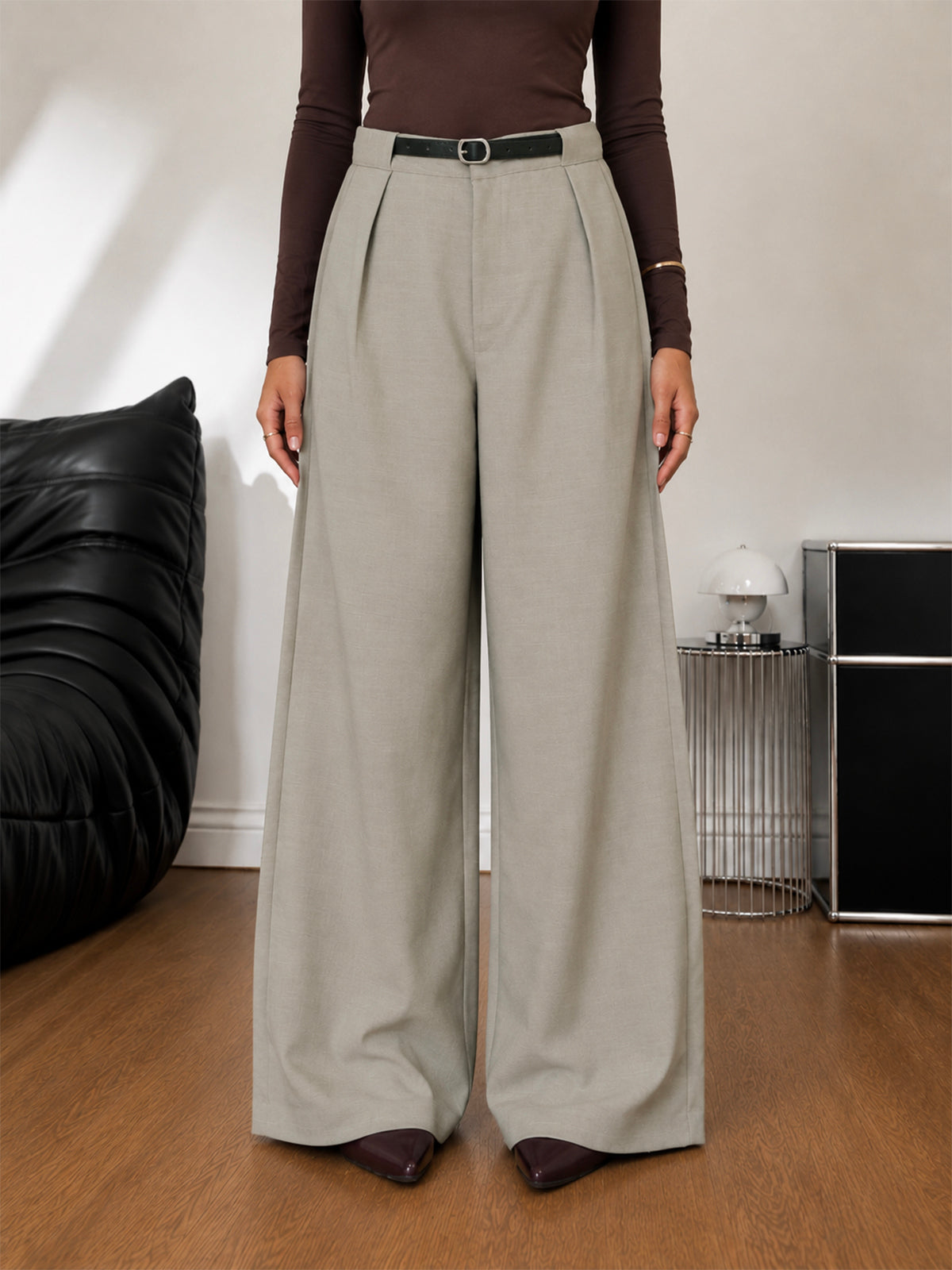 Soft Sage Belted Korean Pant