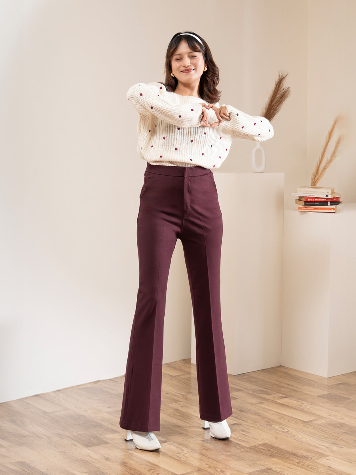 Luxe Wine Bootcut Korean Pants