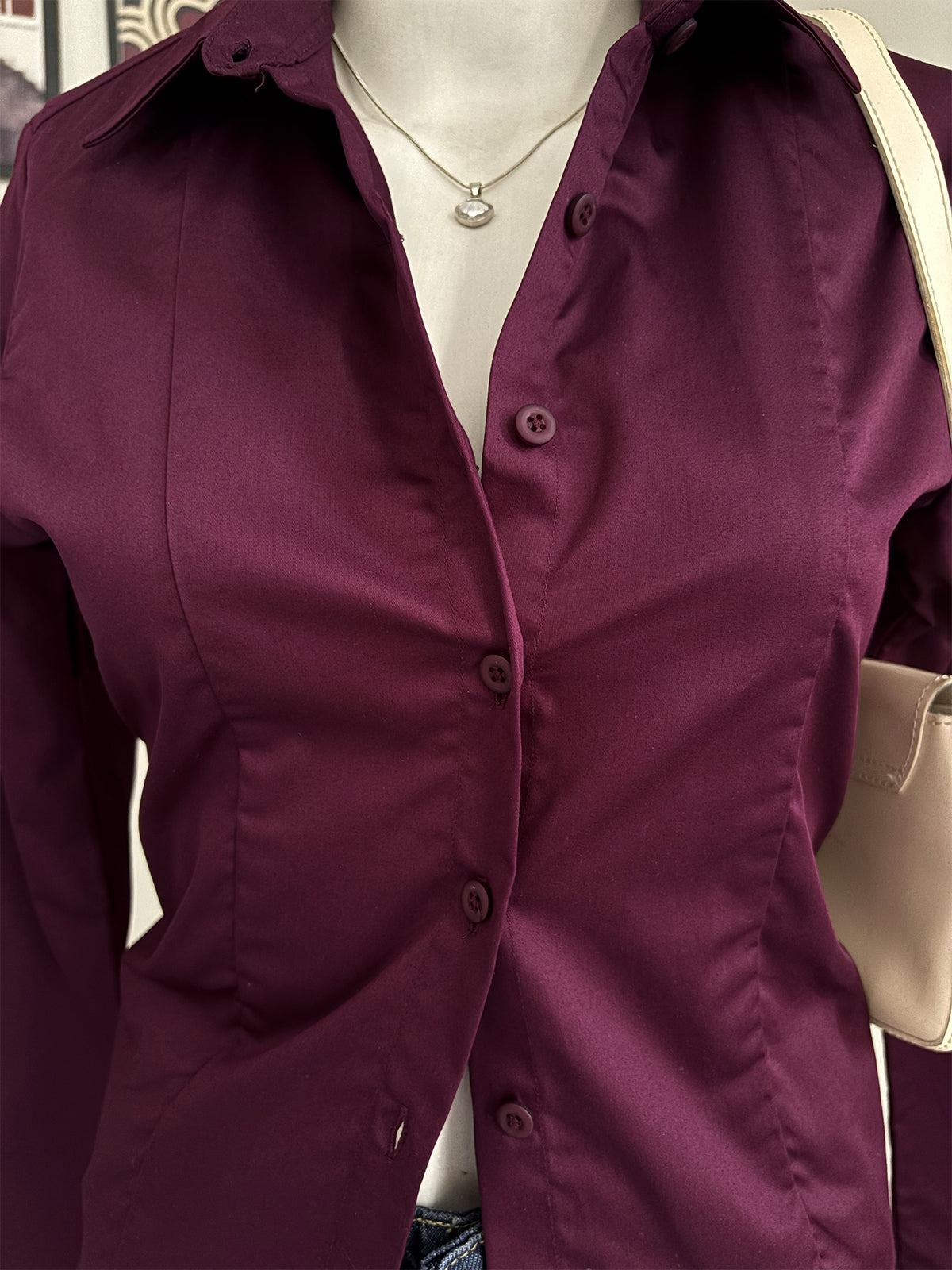 Plum Flared Sleeve Y2K Fitted Shirt