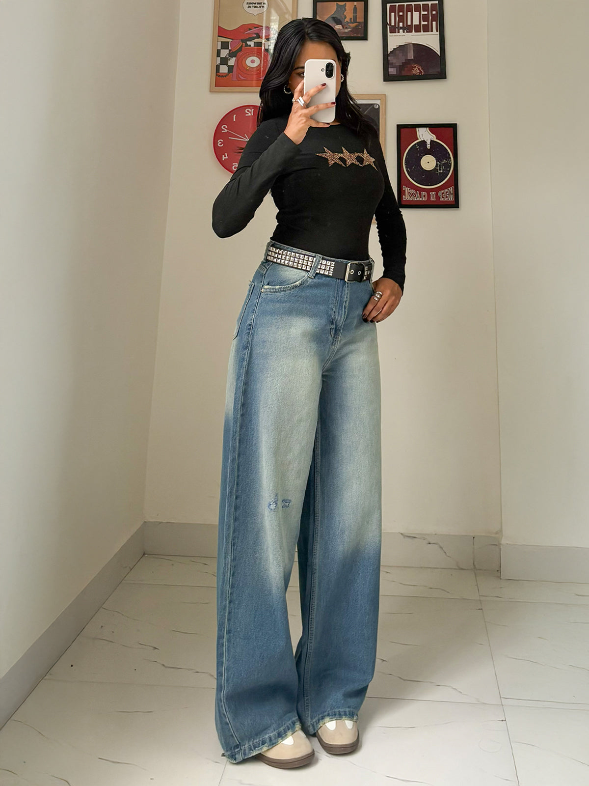 Airy Blue Washed Wide Leg Jeans
