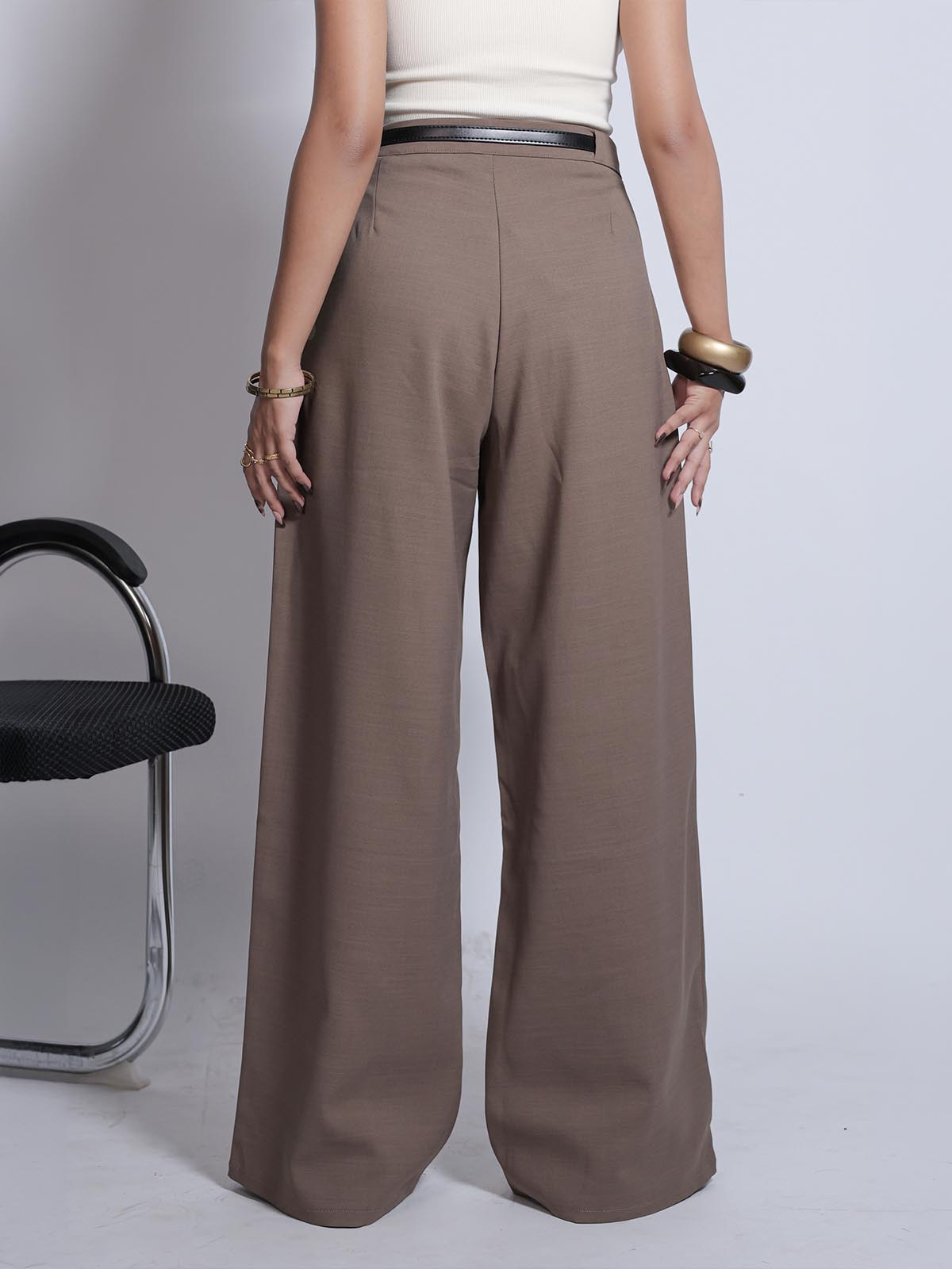 Coffee Brown Belted Korean Pant