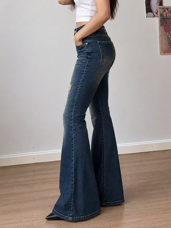 Warm Denim Blue Ribbed Bootcut Jeans