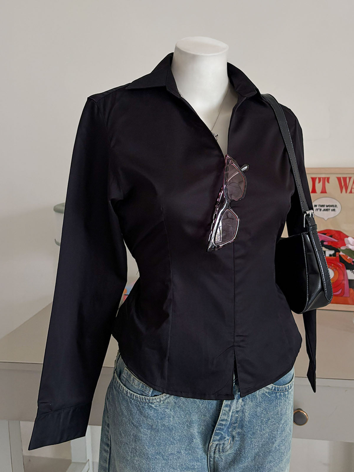 True Black Corset Fitted Shirt