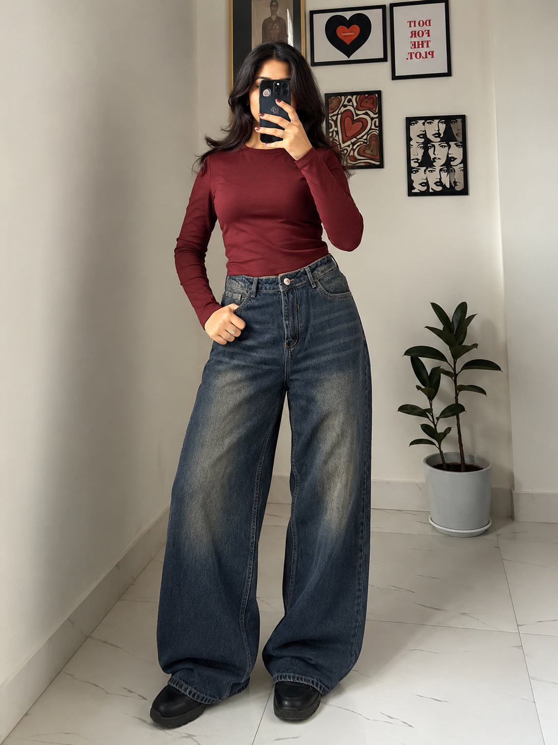 Astral Blue Washed Wide Leg Jeans